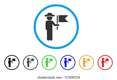 Gentleman Commander rounded icon. Style is a flat gentleman commander gray symbol inside light blue circle with black, gray, green, blue, red, orange variants.