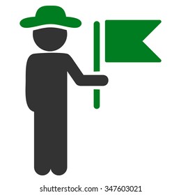 Gentleman Commander vector icon. Style is bicolor flat symbol, green and gray colors, rounded angles, white background.