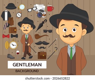 Gentleman concept background. Flat icons.