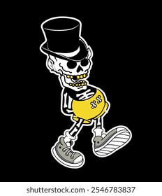 Gentleman creepy skeleton with funny hat vector