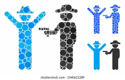 Gentleman crime composition of round dots in different sizes and color tones, based on gentleman crime icon. Vector round dots are combined into blue collage.