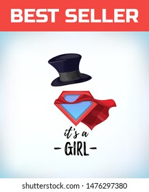 gentleman cylinder hat. Vintage bowler hat. Its a girl in vintage style. Comic style. Cartoon Vector illustration.