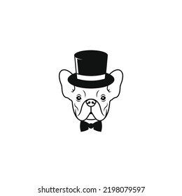 Gentleman Dog Head with Hat and Bow Tie Logo