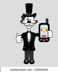 Gentleman dog with mobile phone