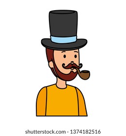 gentleman with elegant hat and pipe wooden