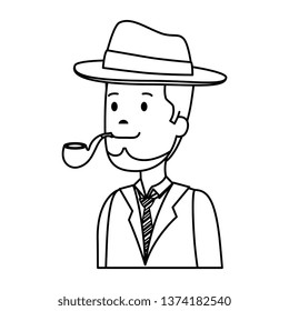 gentleman with elegant hat and pipe wooden