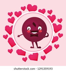gentleman emoticon with bowtie in circular frame hearts