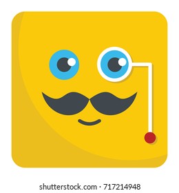 Gentleman emoticon face flat icon vector illustration for design and web isolated on white background. Vector emoticon. Yellow emoticon face.