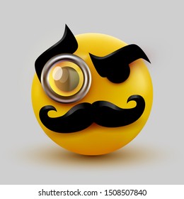 Gentleman emoticon. Sir icon with mustache and monocle. Vector illustration