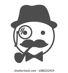 Gentleman emoticon. Vector smiley icon with mustache, hat, smoking pipe, monocle and a bow tie	
