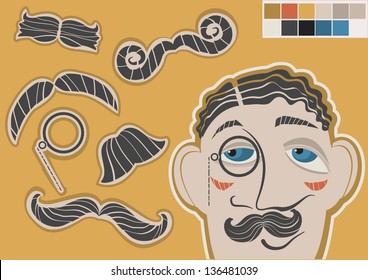 gentleman face and mustaches.Vector fashion elements