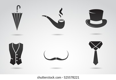 Gentleman fashion icon set. Vector art.