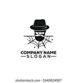 Gentleman Fedora Beard Spider Web Logo