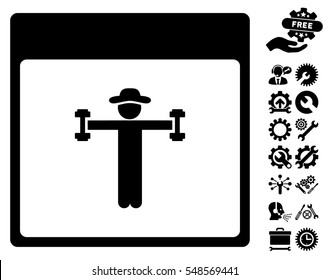 Gentleman Fitness Calendar Page pictograph with bonus tools symbols. Vector illustration style is flat iconic symbols, black, white background.
