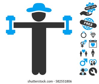 Gentleman Fitness pictograph with bonus love pictograph collection. Vector illustration style is flat iconic blue and gray symbols on white background.