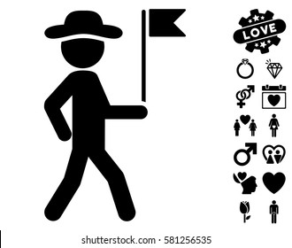 Gentleman Flag Guide icon with bonus amour pictograph collection. Vector illustration style is flat iconic black symbols on white background.