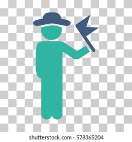 Gentleman With Flag icon. Vector illustration style is flat iconic bicolor symbol, cobalt and cyan colors, transparent background. Designed for web and software interfaces.