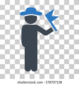 Gentleman With Flag icon. Vector illustration style is flat iconic bicolor symbol, smooth blue colors, transparent background. Designed for web and software interfaces.