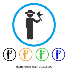 Gentleman With Flag icon. Vector illustration style is a flat iconic gentleman with flag grey rounded symbol inside light blue circle with black, green, blue, yellow color variants.