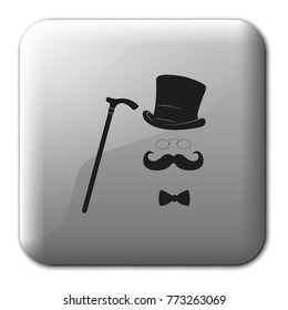 Gentleman flat vector icon. Mustache, glasses, cane and a hat illustration.