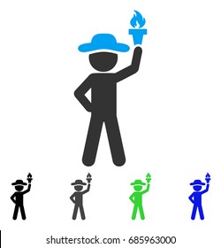 Gentleman With Freedom Torch flat vector pictograph. Colored gentleman with freedom torch gray, black, blue, green icon variants. Flat icon style for graphic design.