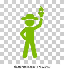 Gentleman With Freedom Torch icon. Vector illustration style is flat iconic symbol, eco green color, transparent background. Designed for web and software interfaces.
