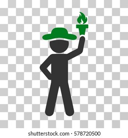 Gentleman With Freedom Torch icon. Vector illustration style is flat iconic bicolor symbol, green and gray colors, transparent background. Designed for web and software interfaces.
