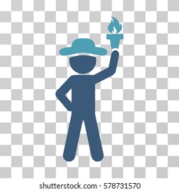 Gentleman With Freedom Torch icon. Vector illustration style is flat iconic bicolor symbol, cyan and blue colors, transparent background. Designed for web and software interfaces.