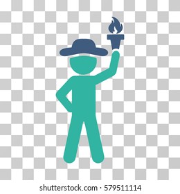 Gentleman With Freedom Torch icon. Vector illustration style is flat iconic bicolor symbol, cobalt and cyan colors, transparent background. Designed for web and software interfaces.