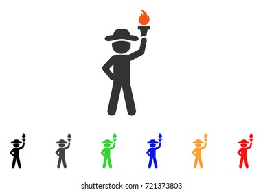Gentleman With Freedom Torch icon. Vector illustration style is a flat iconic gentleman with freedom torch symbol with black, gray, green, blue, red, orange color additional versions.