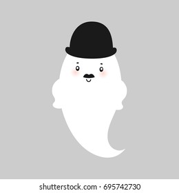Gentleman ghost, cartoon character, vector, Halloween, isolated object.