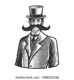 gentleman with a giant mustache line art sketch engraving vector illustration. T-shirt apparel print design. Scratch board imitation. Black and white hand drawn image.