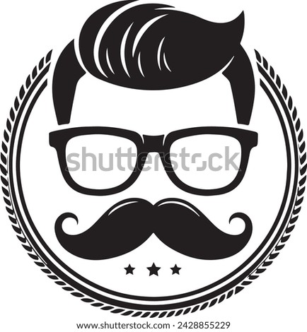 Gentleman with Glasses and a Long Mustache Vector Illustration, Mustache and glasses man with cool hairstyle