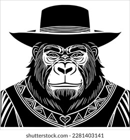 A Gentleman Gorilla: A Well-Dressed Primate in a Hat and Suit.
