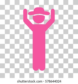 Gentleman Hands Up icon. Vector illustration style is flat iconic symbol, pink color, transparent background. Designed for web and software interfaces.