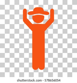 Gentleman Hands Up icon. Vector illustration style is flat iconic symbol, orange color, transparent background. Designed for web and software interfaces.