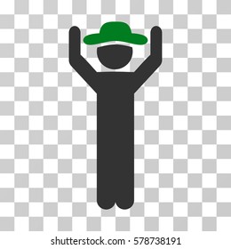 Gentleman Hands Up icon. Vector illustration style is flat iconic bicolor symbol, green and gray colors, transparent background. Designed for web and software interfaces.