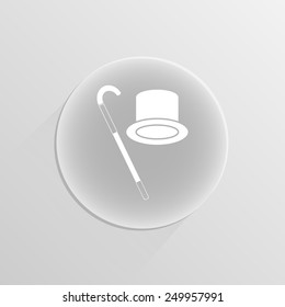 gentleman hat and cane vector on a white button with shadow 
