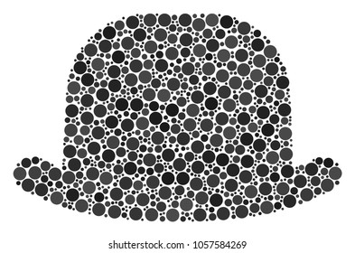 Gentleman Hat composition of circle dots in variable sizes and color tinges. Circle dots are organized into gentleman hat vector illustration. Vector illustration.