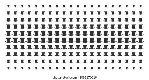 Gentleman hat icon halftone pattern, designed for backgrounds, covers, templates and abstraction concepts. Vector gentleman hat pictograms organized into halftone array.