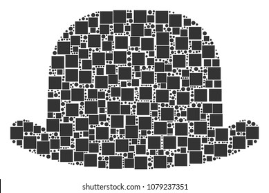 Gentleman Hat mosaic icon of square figures and spheric dots in variable sizes. Vector objects are grouped into gentleman hat illustration design concept.