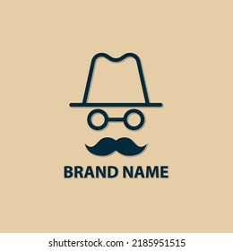 gentleman, hat, mustache, detective logo illustration.