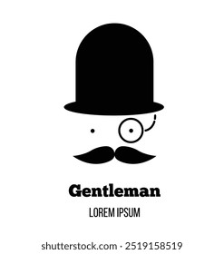 Gentleman in Hat and Mustache Silhouette Copy Space. Culture and people history concept vector