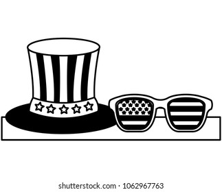 gentleman hat and sunglasses with american flag