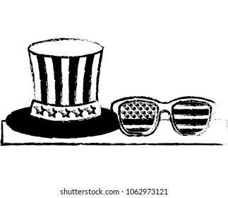 gentleman hat and sunglasses with american flag