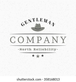 Gentleman Hat. Vintage Retro Design Elements for Logotype, Insignia, Badge, Label. Business Sign Template. Textured Background