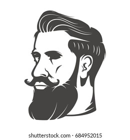 Gentleman head with beard and mustache isolated on white background. Design element for logo, label, emblem, sign. Vector illustration