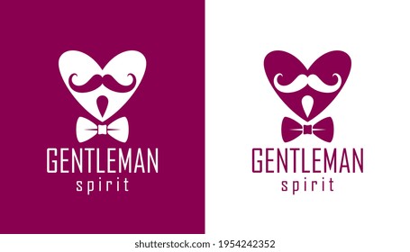 Gentleman heart vector icon or logo, heart shape with tie mustache and glasses symbol, man club, male hipster style and fashion.