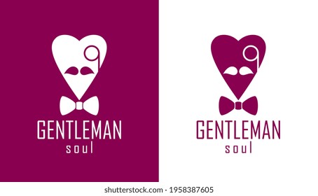 Gentleman heart vector icon or logo, heart shape with tie mustache and glasses symbol, man club, male hipster style and fashion.