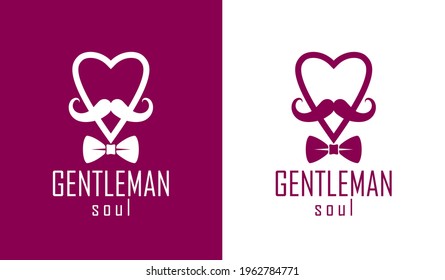 Gentleman heart vector icon or logo, heart shape with tie mustache and glasses symbol, man club, male hipster style and fashion.